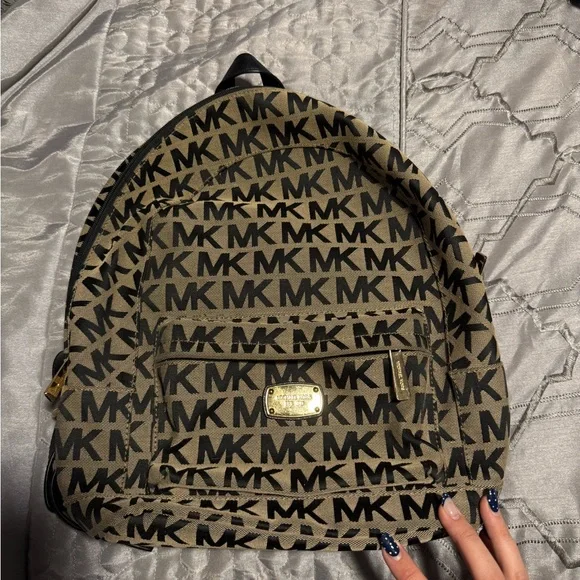 Michael Kors Monogram Black and Tan Backpack - Picture 2 of 7